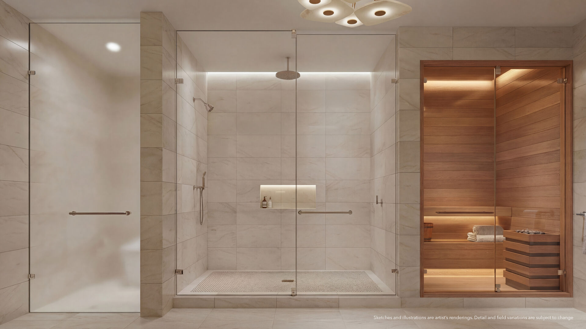 Spa primary bathroom with Calcutta marble